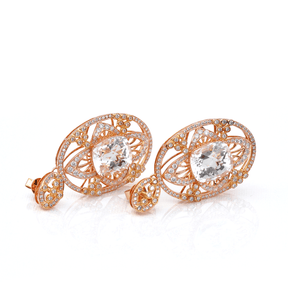 Crown Jewel Earrings -18 Karat Amber Hue Gold Diamond And White Topaz Earrings