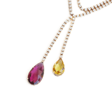 Gem Symphony - Red Tourmaline, Yellow Aquamarine and Diamonds Lariat