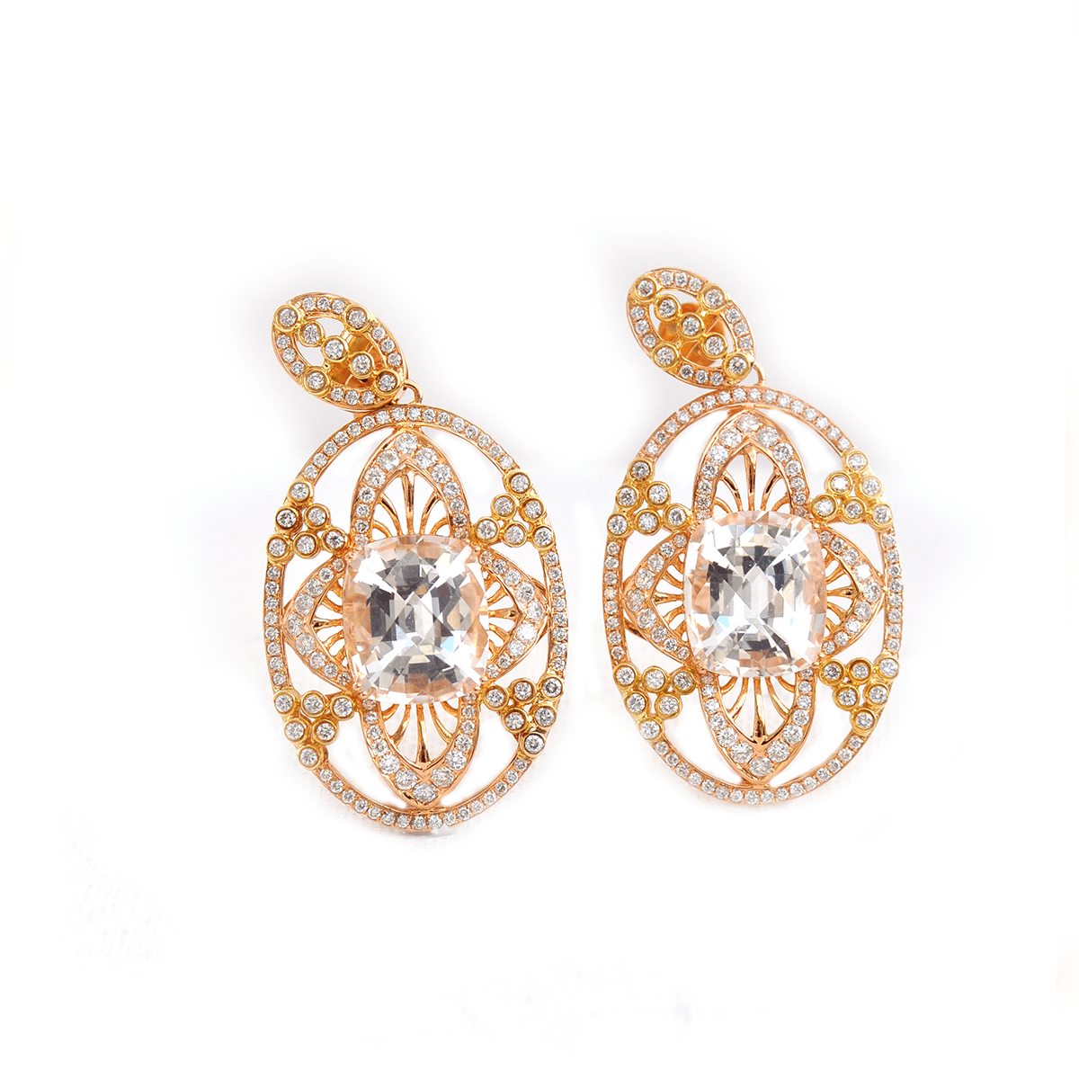 Crown Jewel Earrings -18 Karat Amber Hue Gold Diamond And White Topaz Earrings