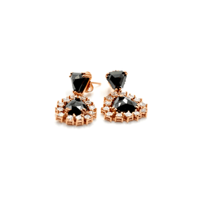 New-  18 KARAT GOLD AND BLACK AND WHITE DIAMOND EARRINGS - RED GOLD