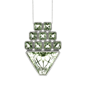 Rock of Horeb Necklace - 18 Karat White Gold, Green Amethyst Gemstones & Diamonds Necklace