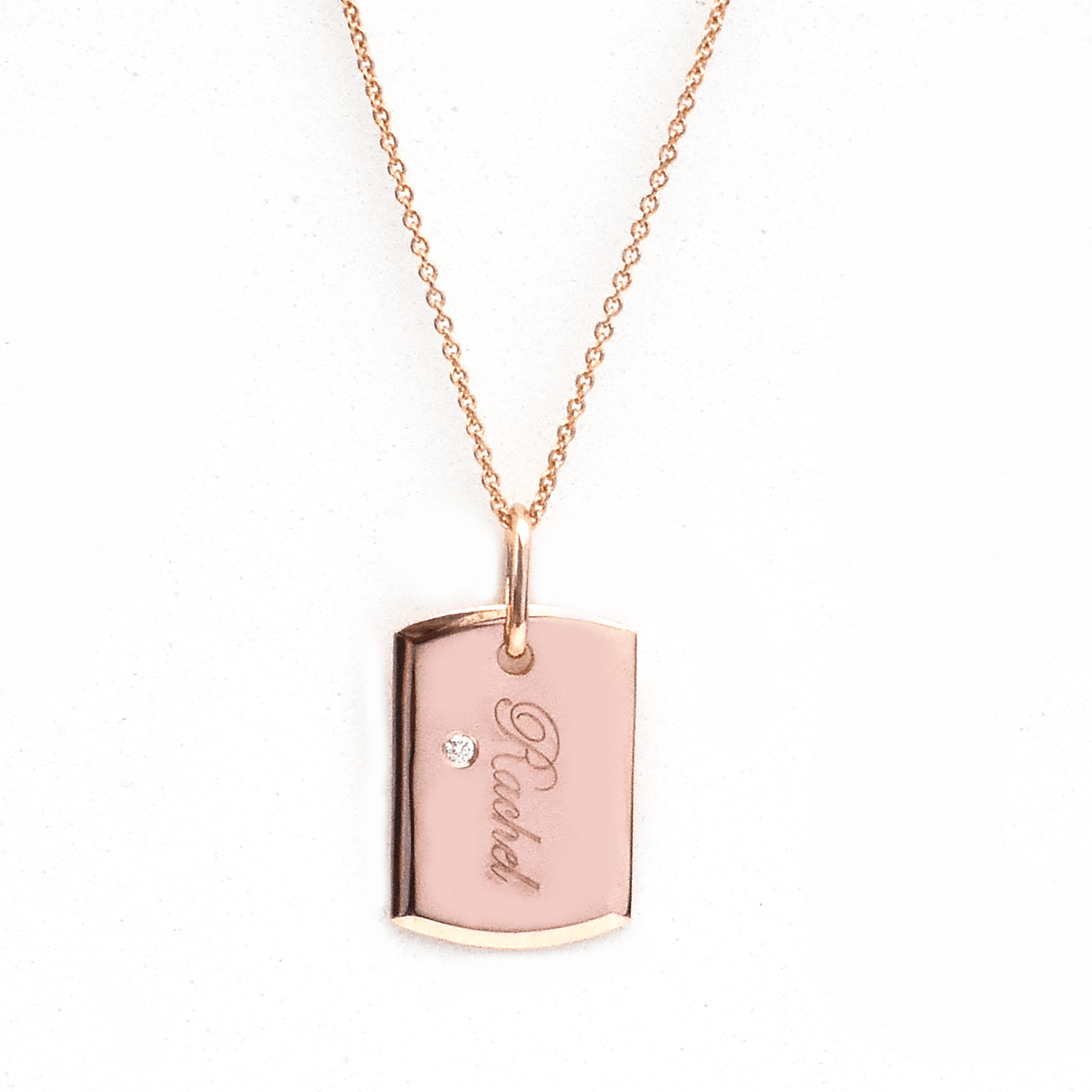 Everyday Dog Tag - 18-Karat Solid Gold & Solitaire Diamond